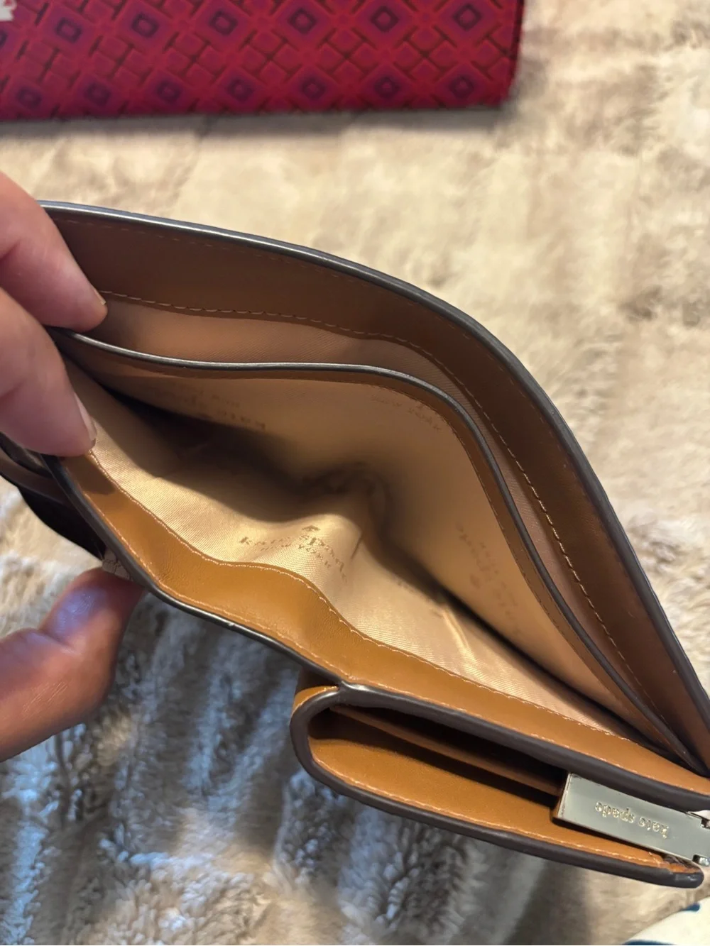 kate spade bronze pebbled leather bi-fold medium wallet